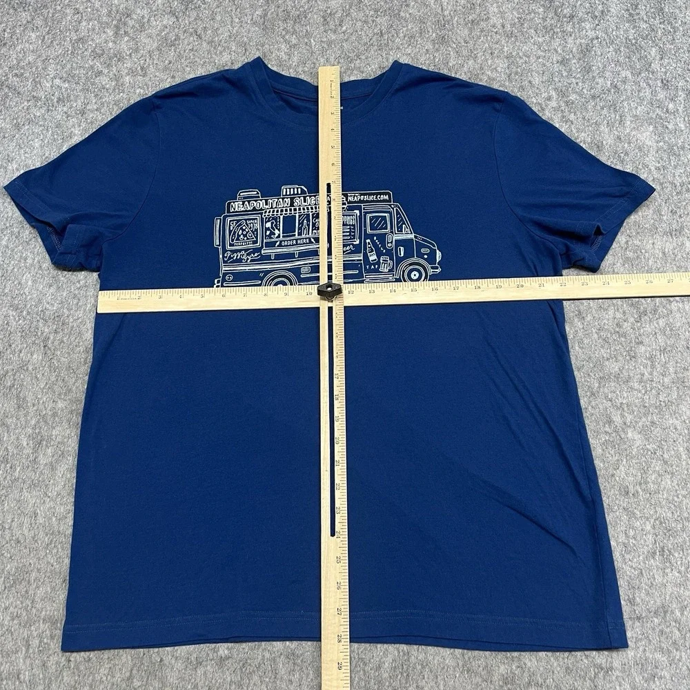 Banana Republic Shirt Mens XL Blue Crew Neck Neapolitan Slice Pizza Casual Tee‎